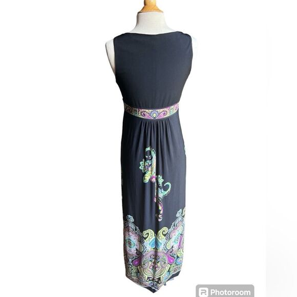 Sandra Darren 6 Black Colorful Paisley Surplice Neckline Sleeveless Maxi Dress - Picture 5 of 7